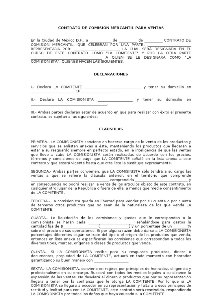 Contrato de Comisión Mercantil PDF Liquidación Instituciones sociales