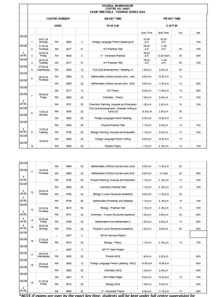 Edubba Mambakkam Exam Timetable 2024 | PDF | Science | Qualifications