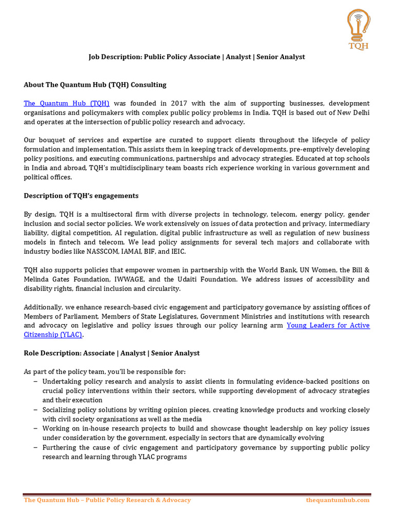 Job Description: Public Policy Associate - Analyst - Senior Analyst ...