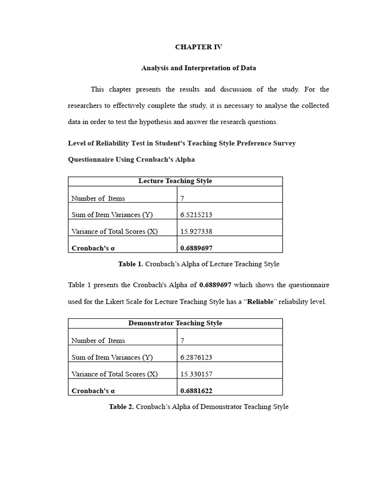 Teaching Style Preference Analysis | PDF | Cronbach's Alpha | Likert Scale
