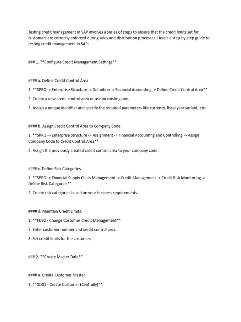 Testing Credit Management in SAP | PDF | Credit | Finance & Money ...