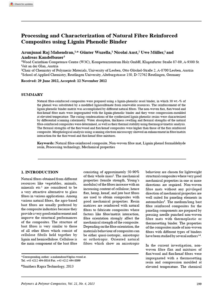 Processing and Characterization of Natural Fibre Reinforced Composites ...