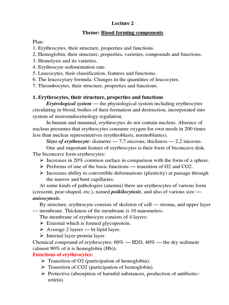 Blood Components: Erythrocytes & Hemoglobin | PDF | White Blood Cell ...