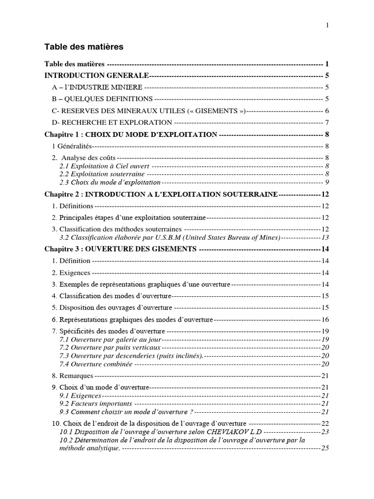 Modes d'Exploitation Minière et Préparation | PDF | Exploitation ...