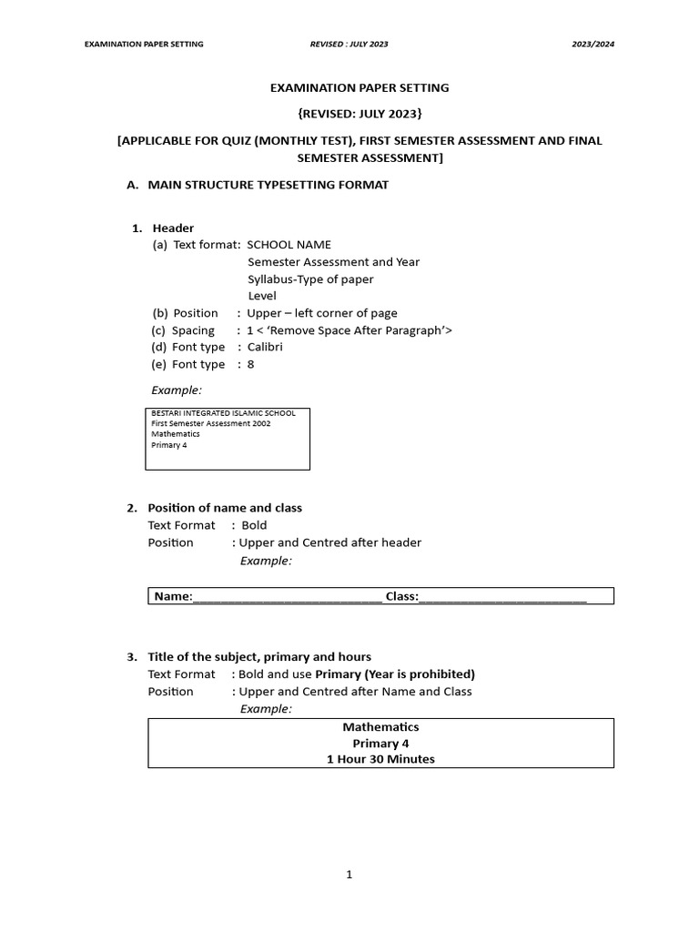 Bestari Islamic School Exam Paper Guide | PDF | Encodings | Text