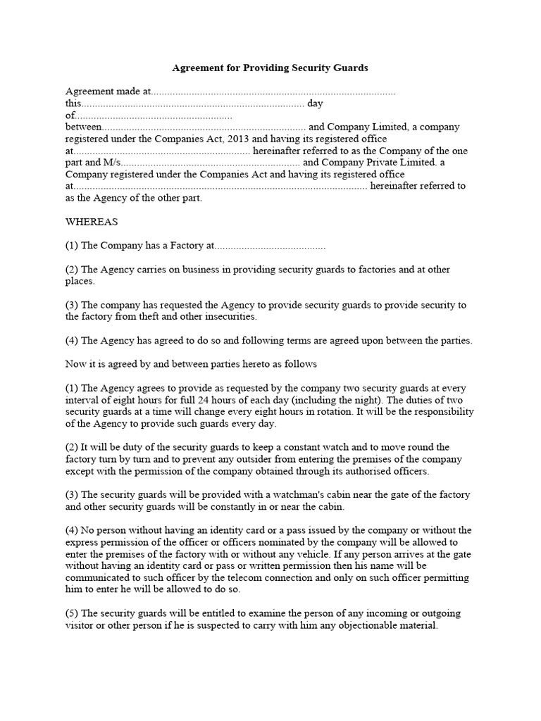 Security Guard Service Agreement | PDF | Security Guard | Indemnity