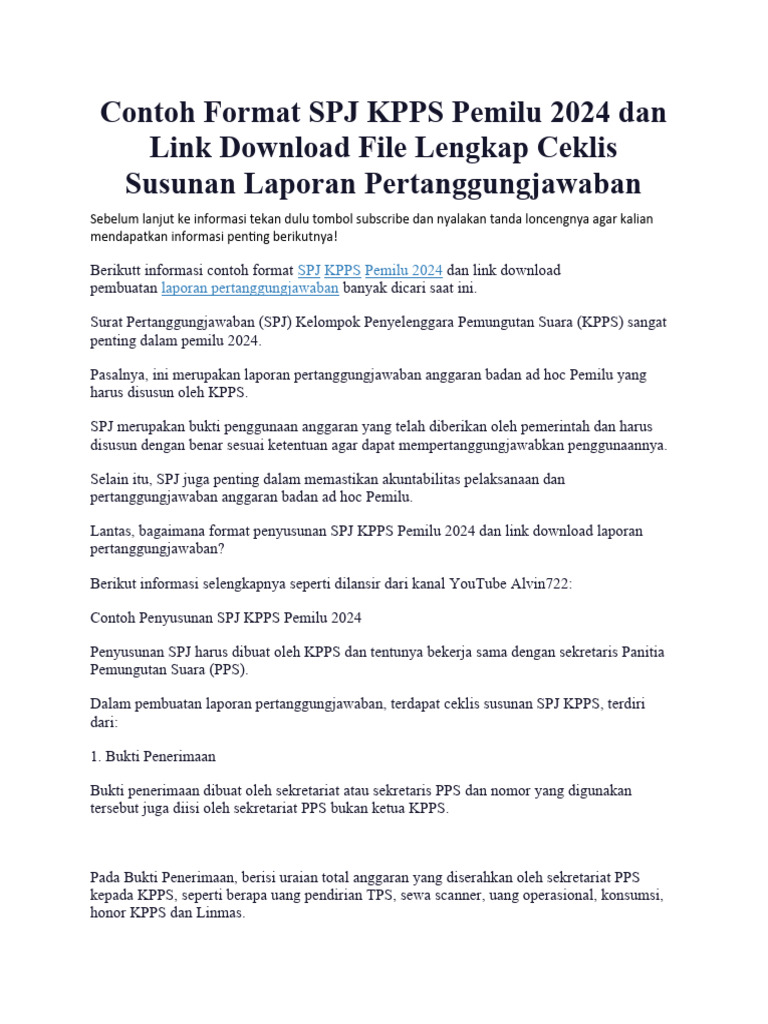 Contoh Format SPJ KPPS Pemilu 2024 Dan Link Download File Lengkap ...