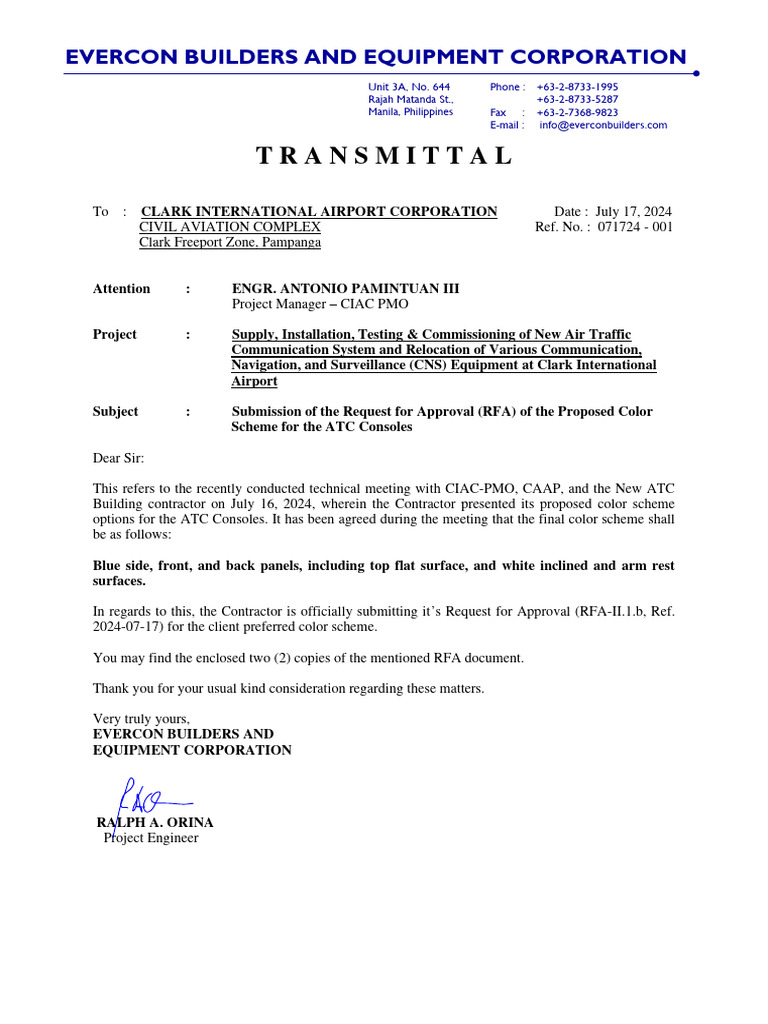 001 Transmittal - Console Color Scheme RFA | PDF | Air Traffic Control ...