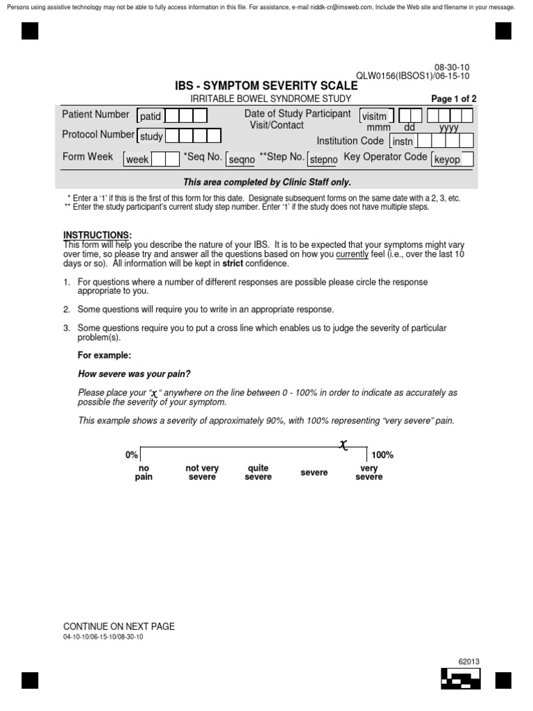 IBS Symptom Severity Assessment Form | PDF | Irritable Bowel Syndrome ...