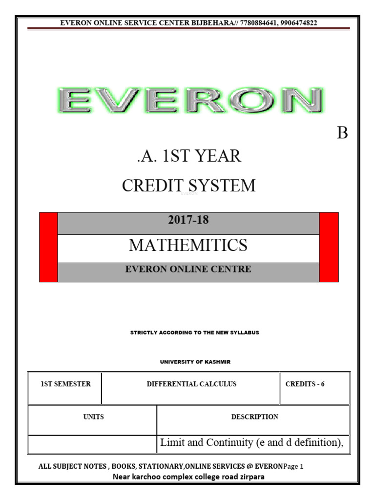 1st Sem Mathematics | PDF | Function (Mathematics) | Limit (Mathematics)