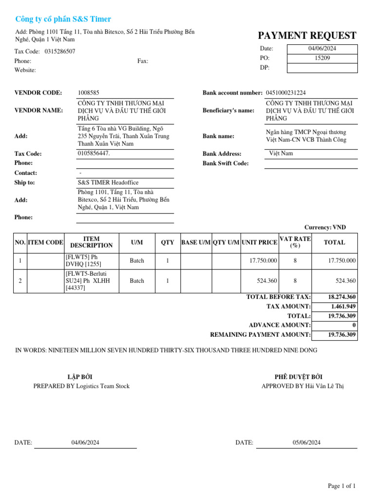 Payment request pdf