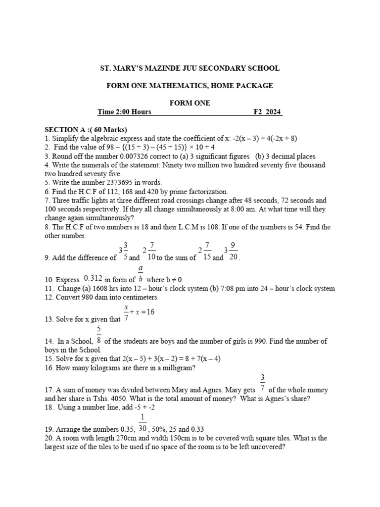 F1 2023 Home Package | PDF | Mathematics | Algebra