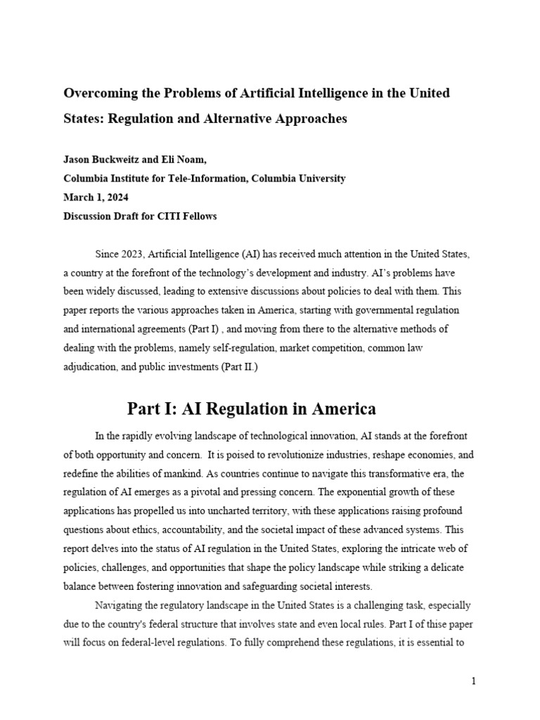 US AI Regulation and Alternatives Overview | PDF | Artificial ...