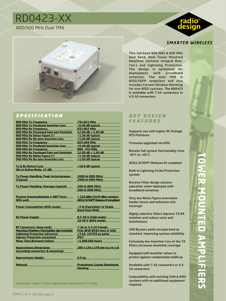 800/900 MHz Dual TMA Overview | PDF | Electronic Engineering | Radio