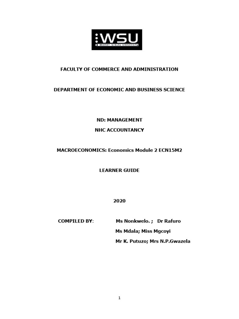 Economics 1 Module 2 Learner Guide Pdf Labour Economics