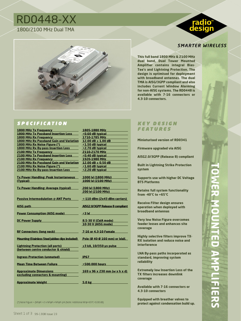 1800/2100 MHz Dual TMA RD0448 Specs | PDF | Electricity | Computer ...