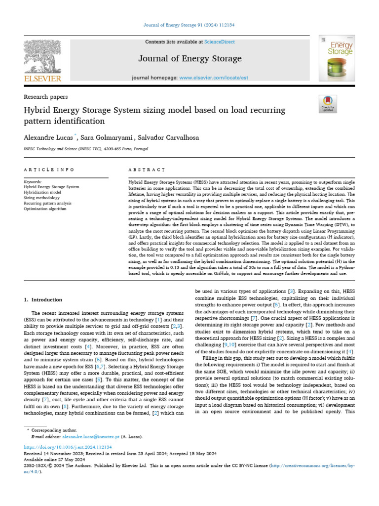 Hybrid Energy Storage System Sizing Model Based On Load Recurring ...
