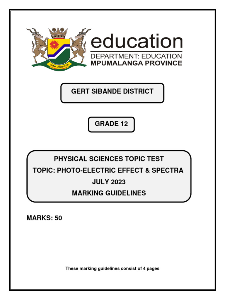 Grade 12 Photoelectric Effect Test Guide | PDF | Photoelectric Effect ...