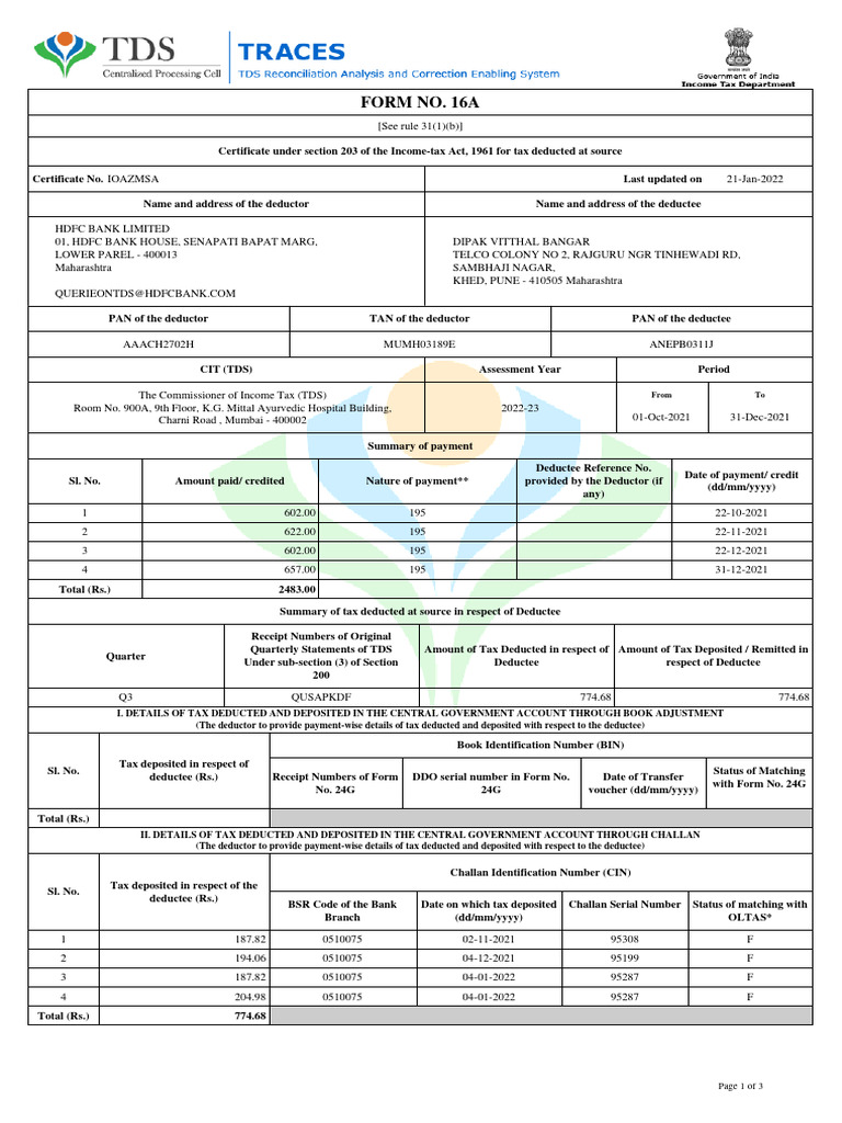 Anepb0311j Form16a 2021-22 Q3 | PDF | Securities (Finance) | Interest