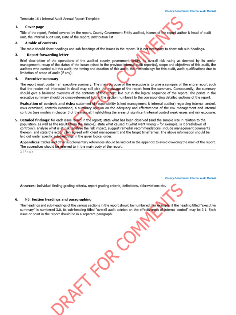 Internal Audit Annual Report Template | PDF | Internal Control | Audit
