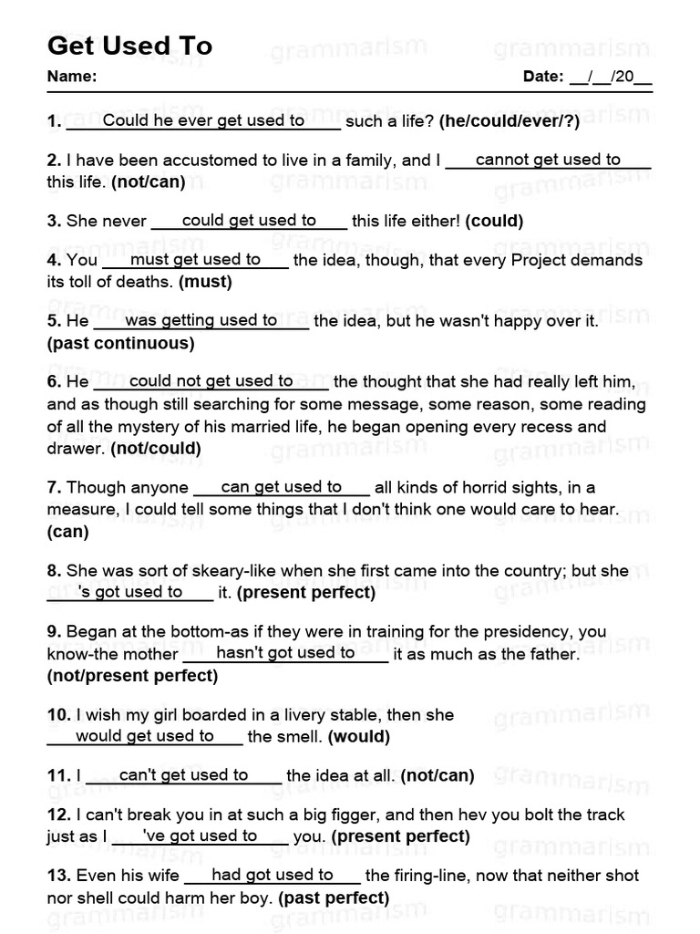 Grammarism Get Used To Test 1 Solved 18883260 | PDF
