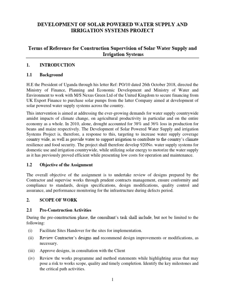 Solar-Powered Water Supply Project Supervision | PDF | Employment ...