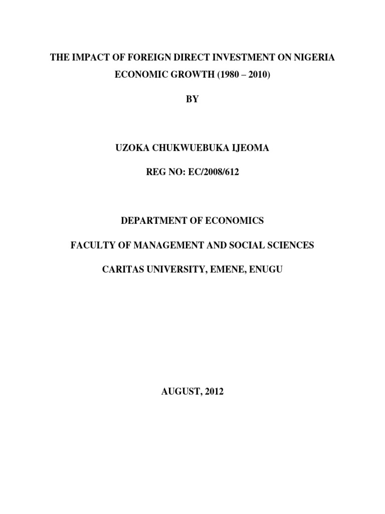 FDI's Role in Nigeria's Economic Growth | PDF | Foreign Direct ...