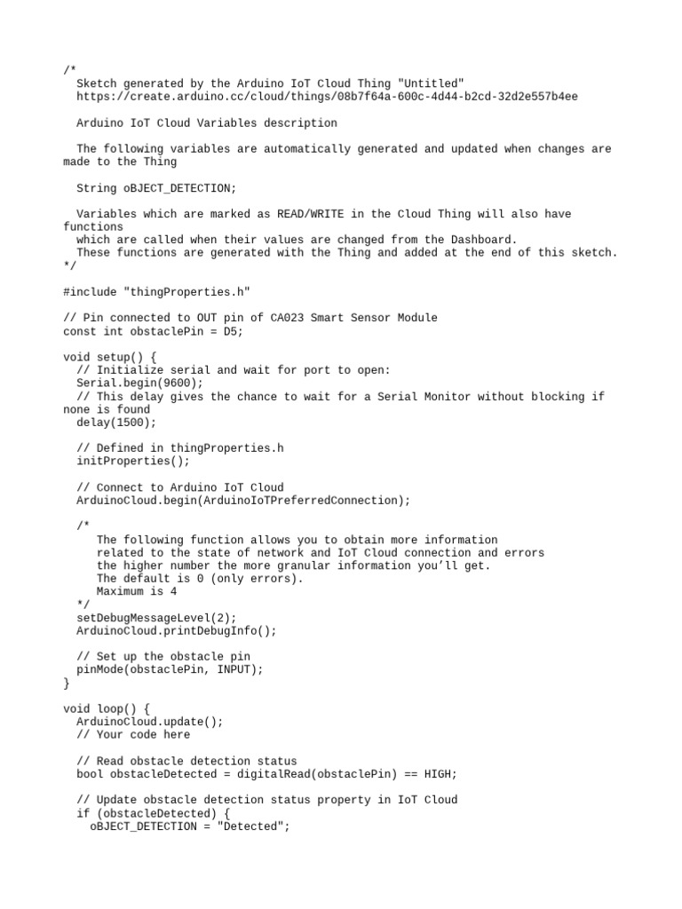 Arduino IoT Cloud Object Detection Code | PDF | Technology & Engineering