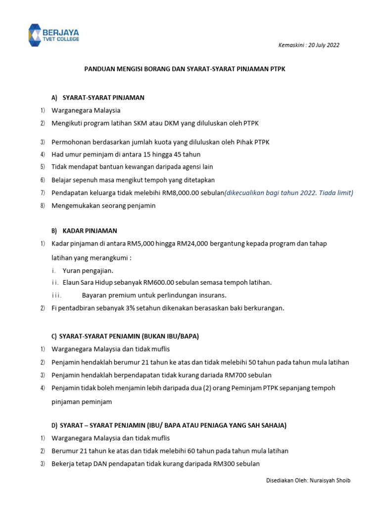Panduan Syarat Pinjaman PTPK | PDF