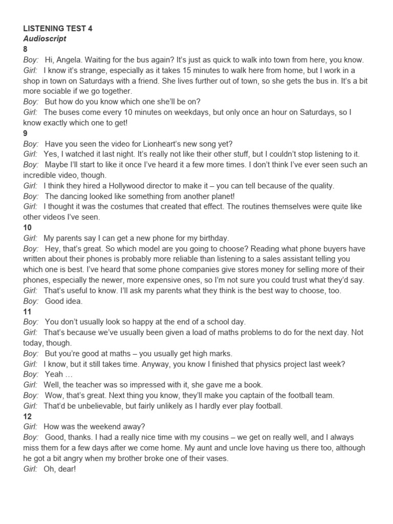 IELTS Listening Test 4 Answers | PDF | Language Arts & Discipline ...