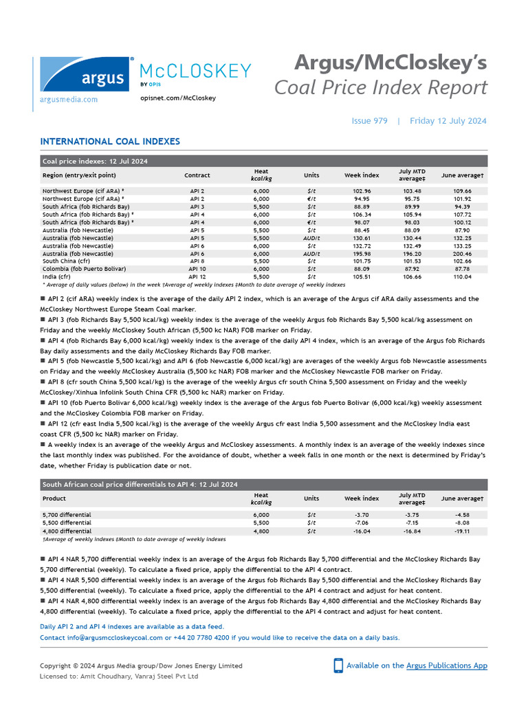 Argus/McCloskey Coal Price Index Report | PDF