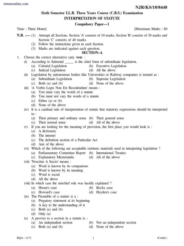 Statutory Interpretation Exam Guide | PDF | Statutory Interpretation ...