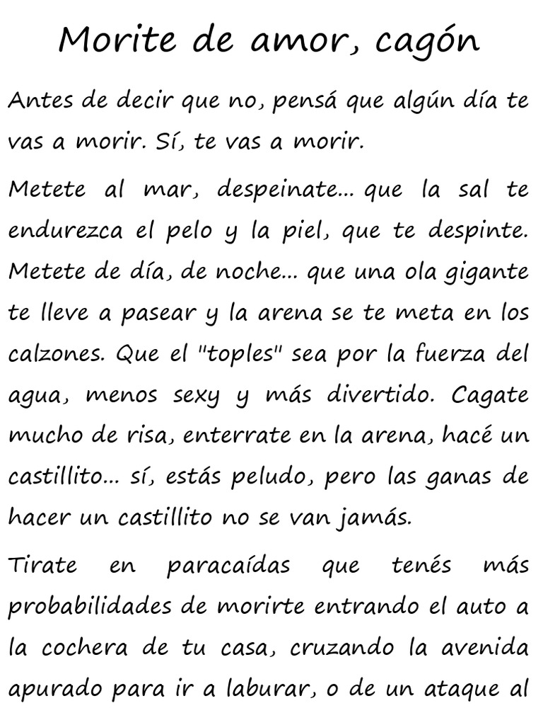 Morite de amor, cagón: vive intensamente | PDF | Poesía