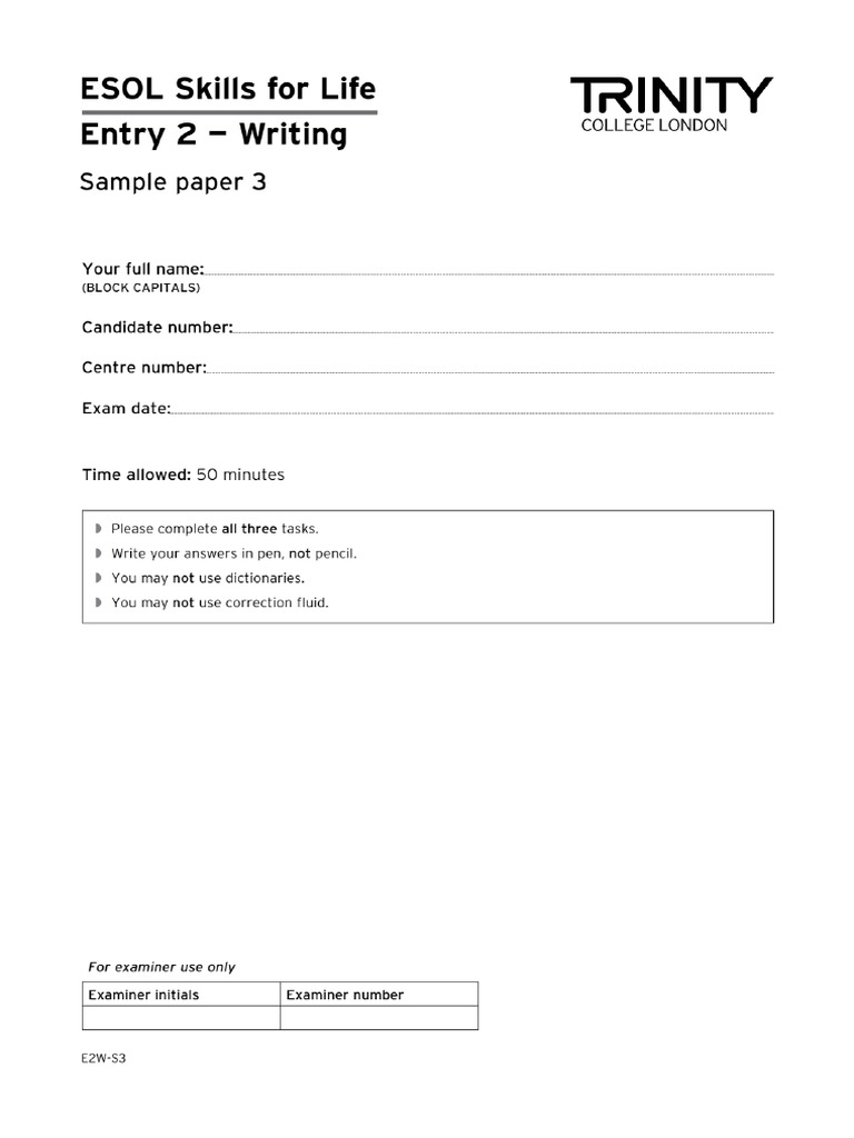 Sample Paper 3 - E2 Writing | PDF