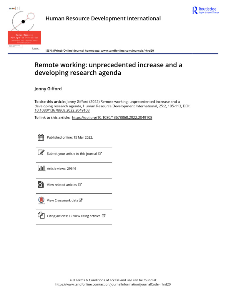 Remote Working Unprecedented Increase and A Developing Research Agenda ...
