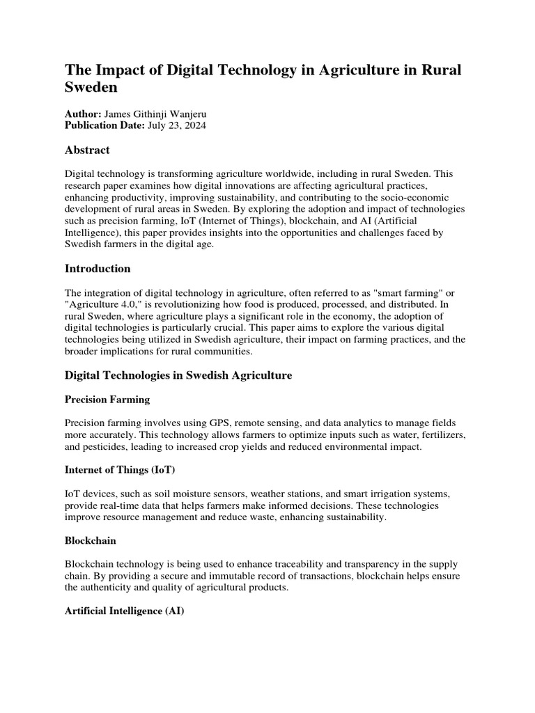 Digital Technology in Swedish Agriculture | PDF | Agriculture ...