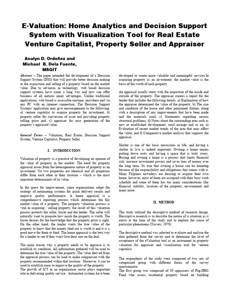 E-Valuation Home Analytics and Decision Support System With ...