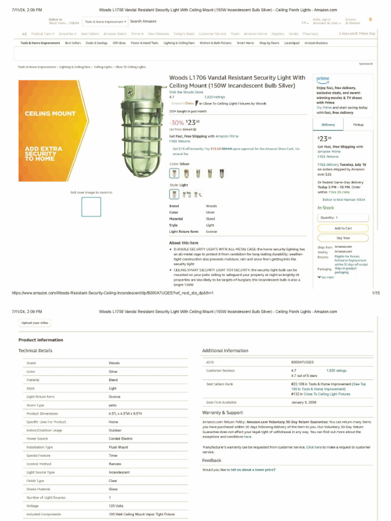Woods L1706 Vandal Resistant Light | PDF | Lighting | Electrical ...