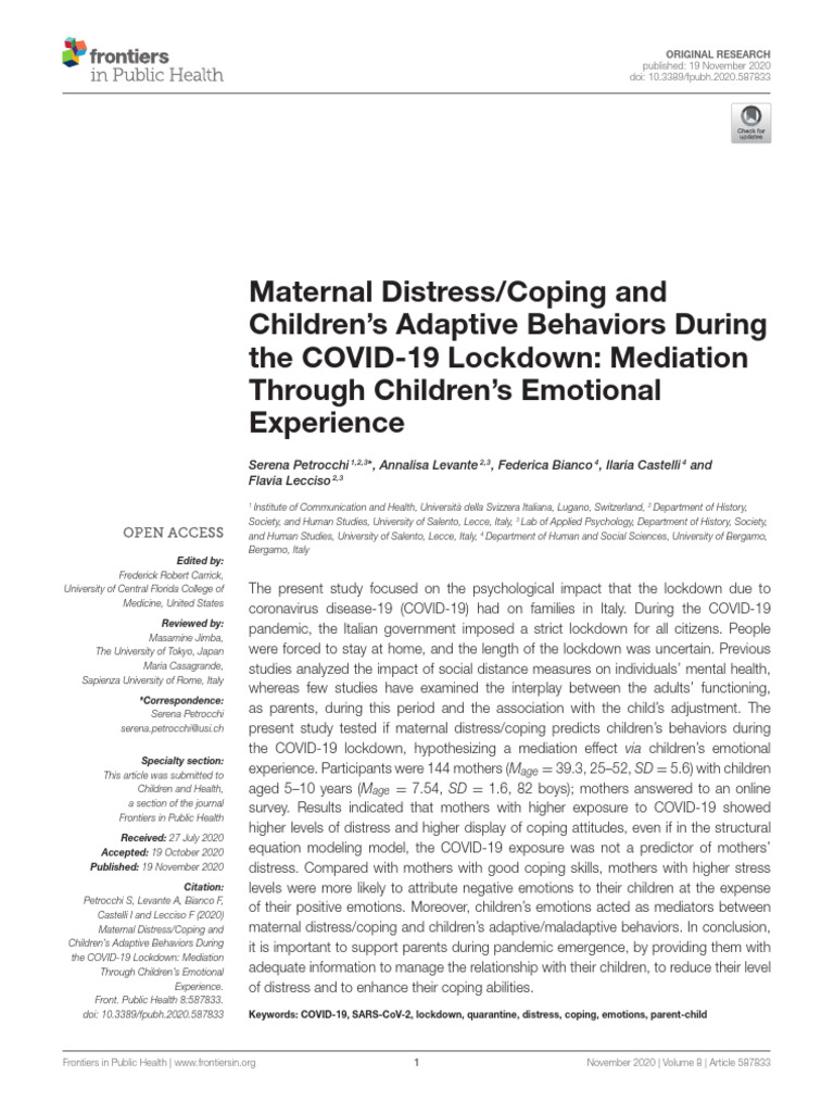 Maternal Distress-Coping and Children's Adaptive Behaviors During The ...