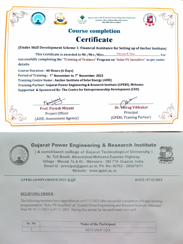 Solar PV Installer Training Certificate | PDF | Sustainable Energy ...