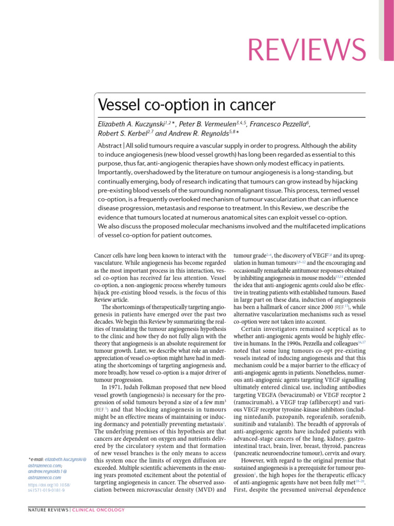 Kuczynski 2019 - Vessel Co-option in Cancer | PDF | Angiogenesis ...