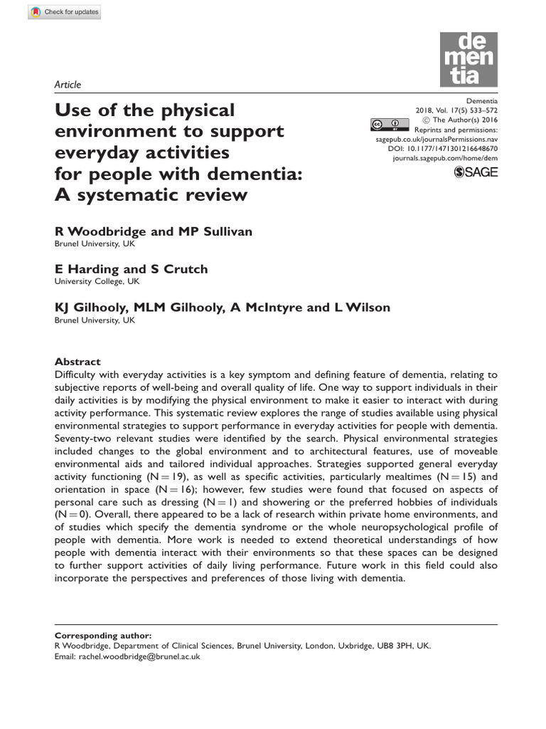 Environmental Support for Dementia Care | PDF | Dementia | Caregiver