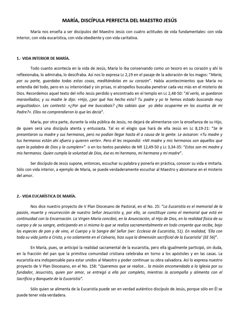 Actitudes de María como Discípula de Jesús | PDF | eucaristía | María ...