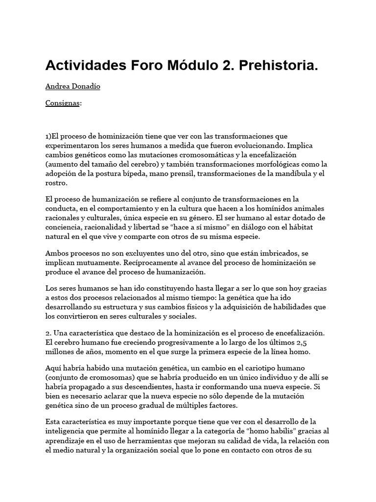 Actividades Foro Módulo 2 | Descargar gratis PDF | Evolución humana ...