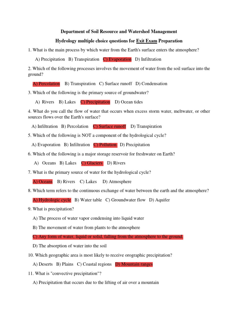 Hydrology MCQ for Exit Exam Prep | PDF | Precipitation | Rain