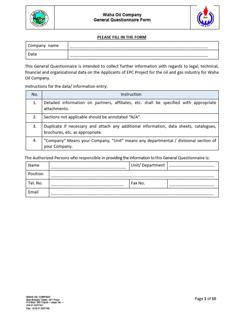 WOC General Questionnaire - R0 | PDF | Bankruptcy | Business