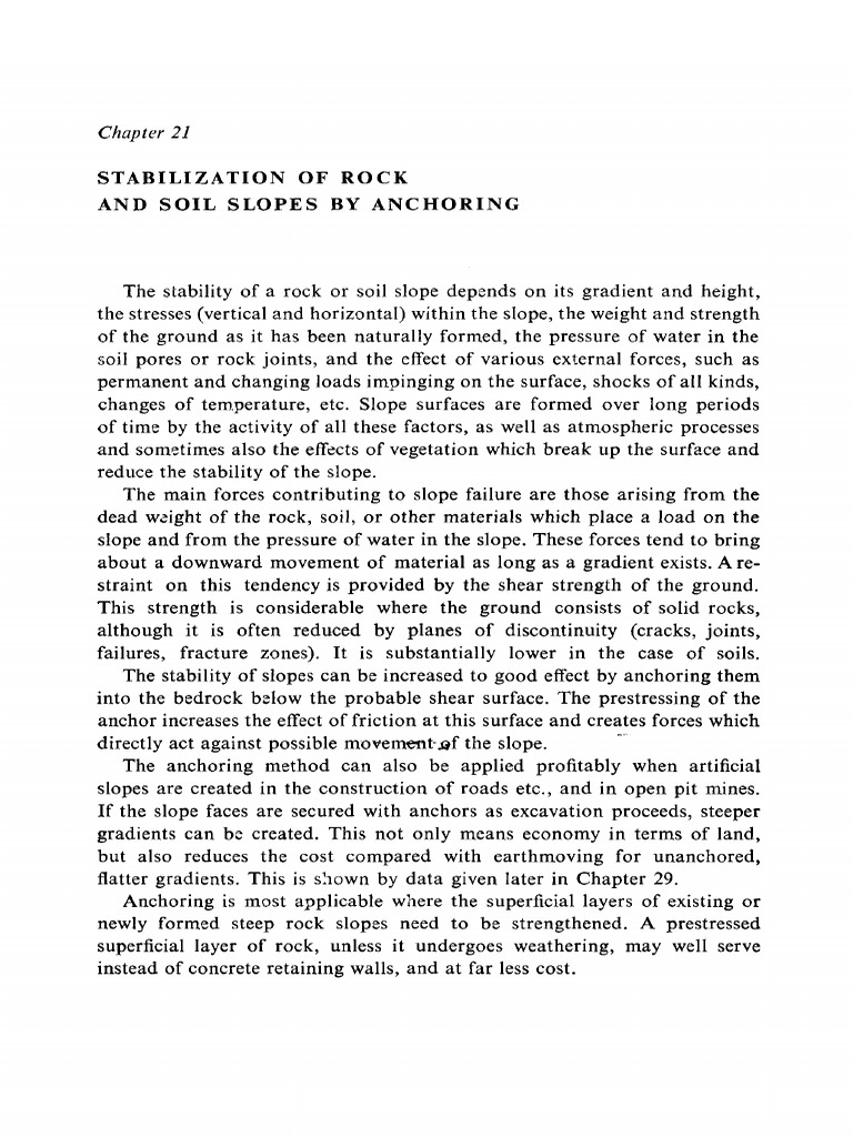 Stabilization Of Rock And Soil Slopes By Anchoring 1983 Pdf Applied
