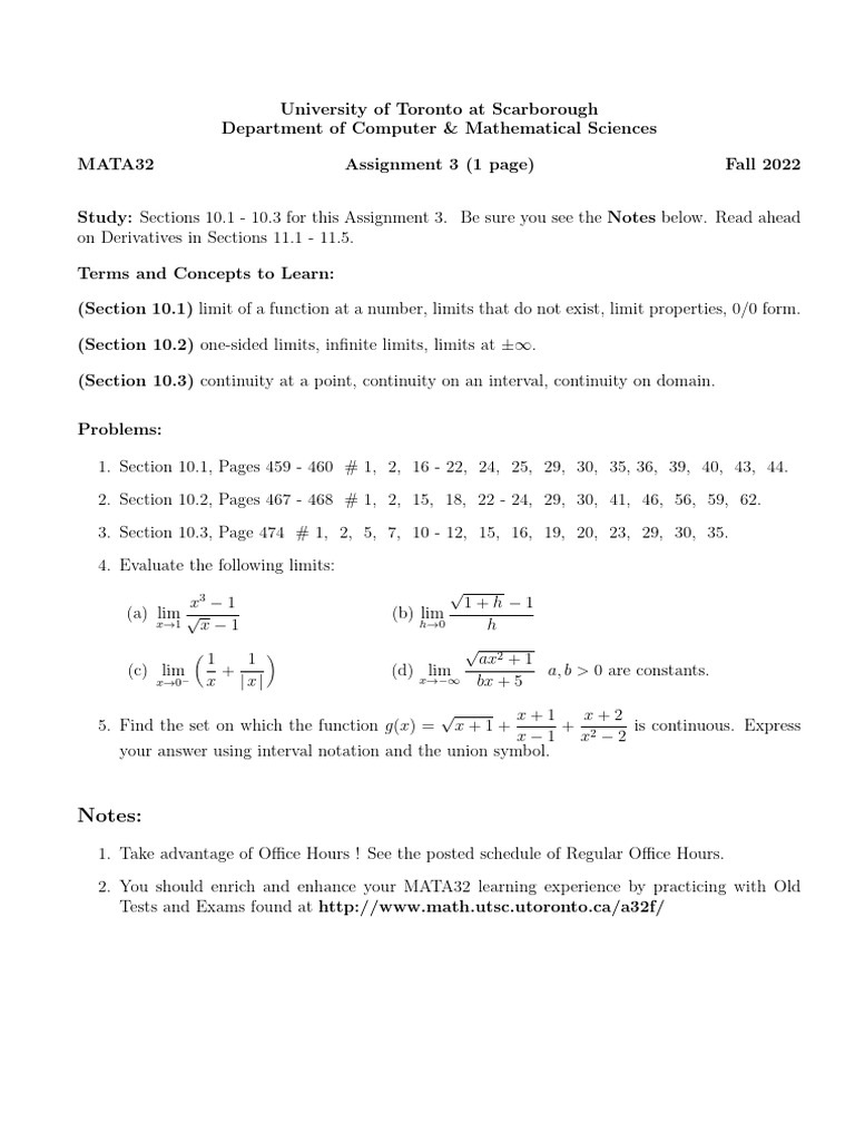 MATA32 Assignment 3: Limits & Continuity | PDF | Computers