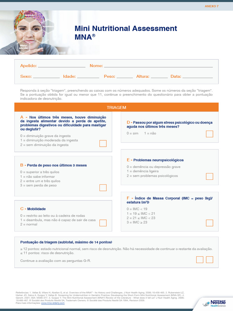 Anexo 7 MNA Completo | PDF | Índice de massa corporal | Doenças e ...