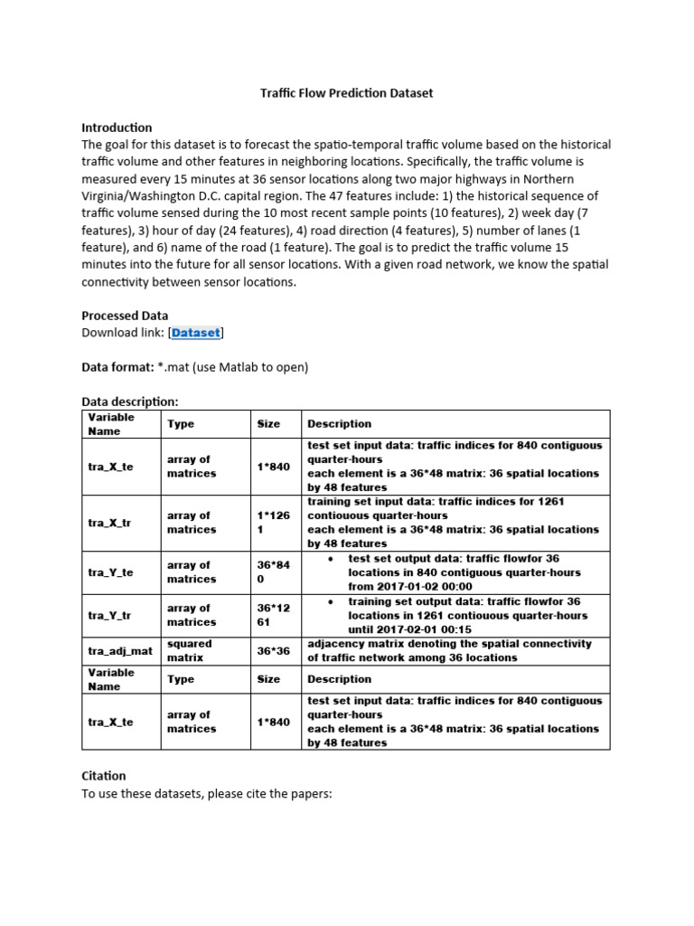 Traffic Flow Prediction Dataset | PDF | Matrix (Mathematics) | Algorithms